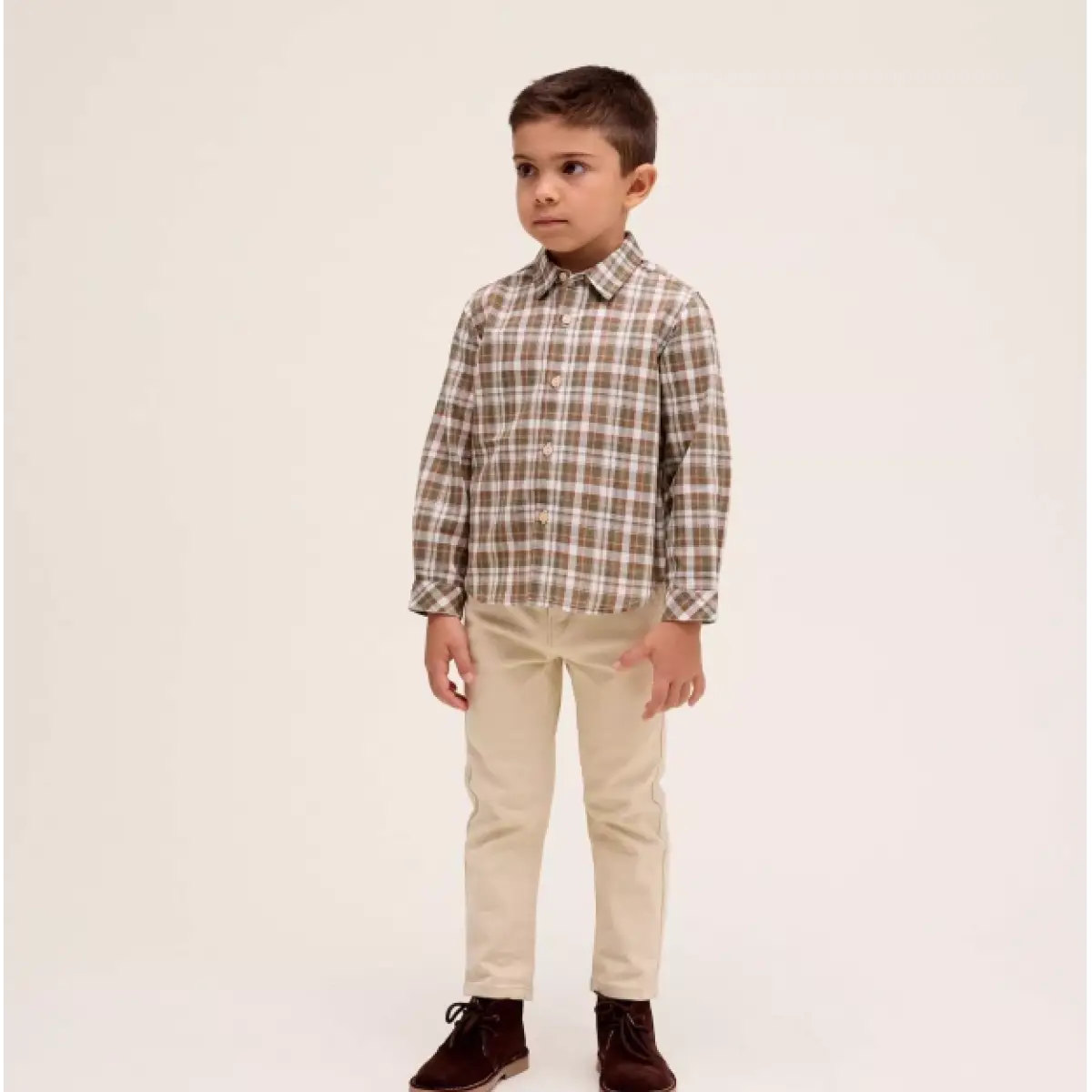 Ver Camisa de niño de cuadros marrón y verde