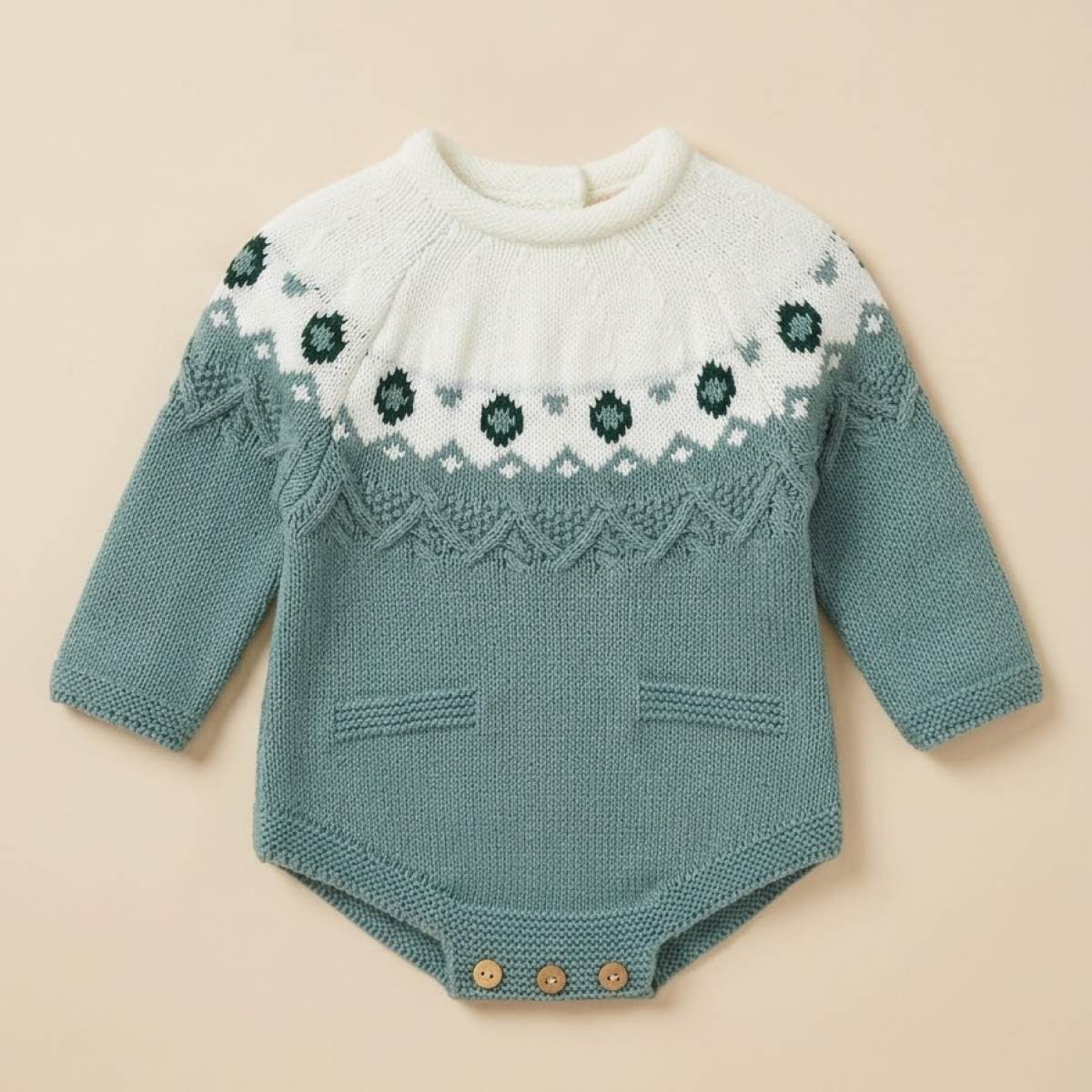 Ver Pelele bebé unisex greca verde/camel