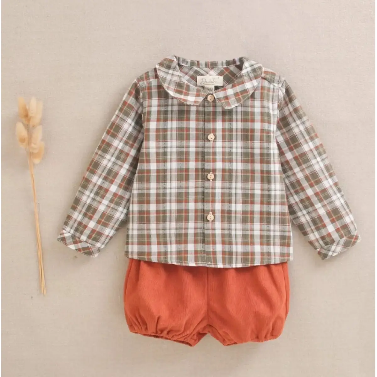 Ver Conjunto de bebé niño camisa de cuadros y short co