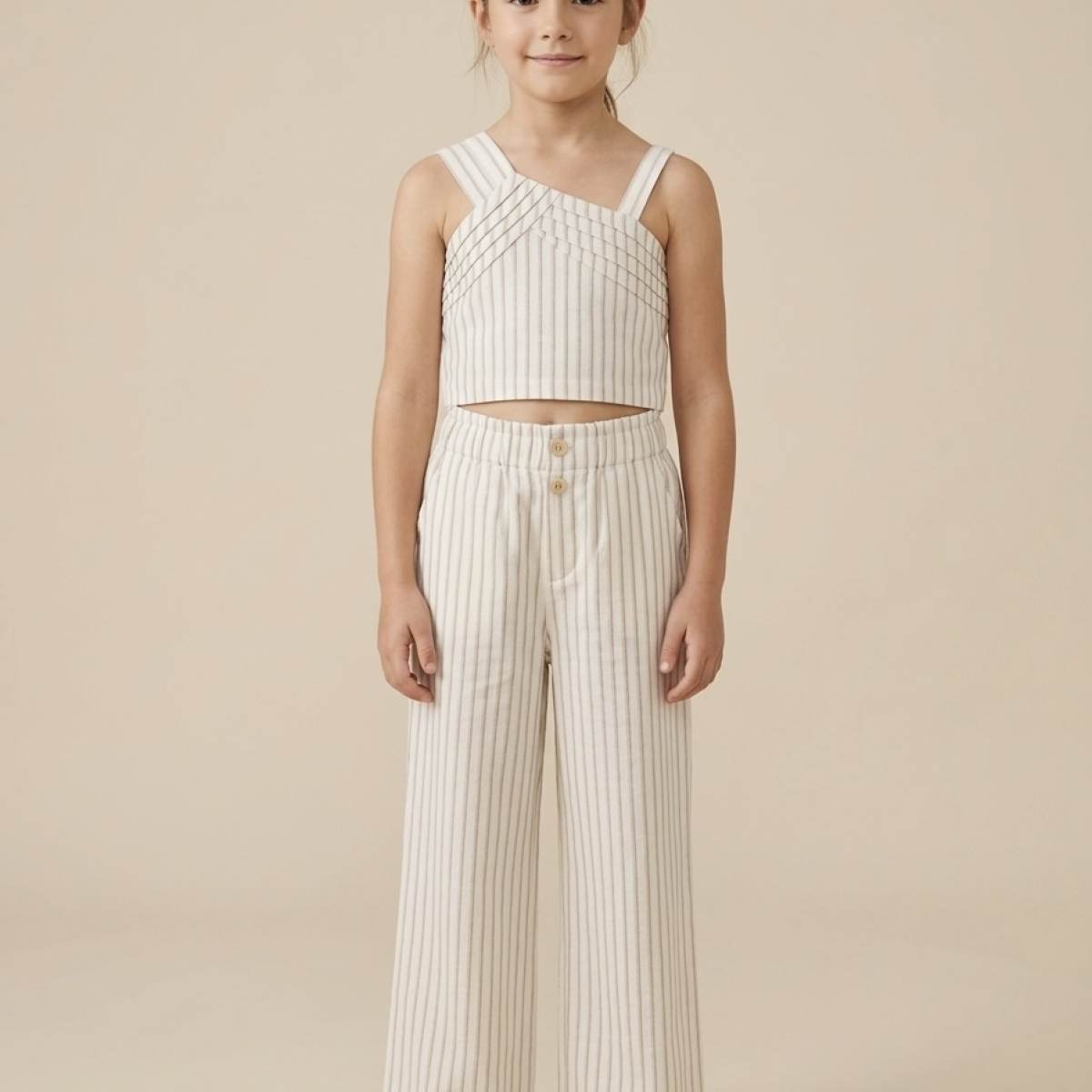 Ver Conjunto niña top pantalón rayas beige