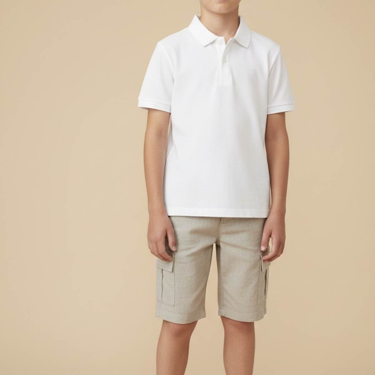 Ver Pantalón corto niño mezcla lino marino/beige/camel