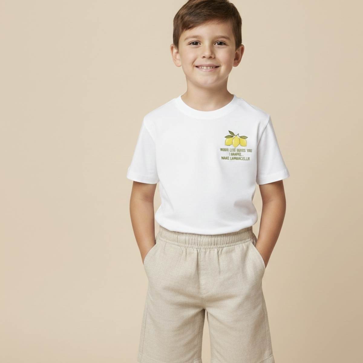 Ver Bermudas niño beige ola