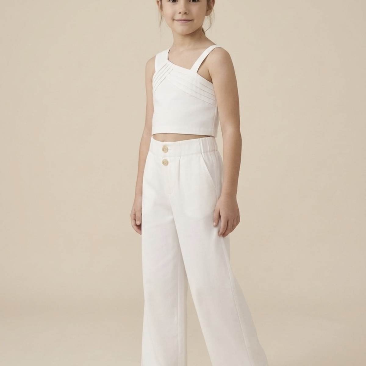 Ver Conjunto niña top pantalón blanco