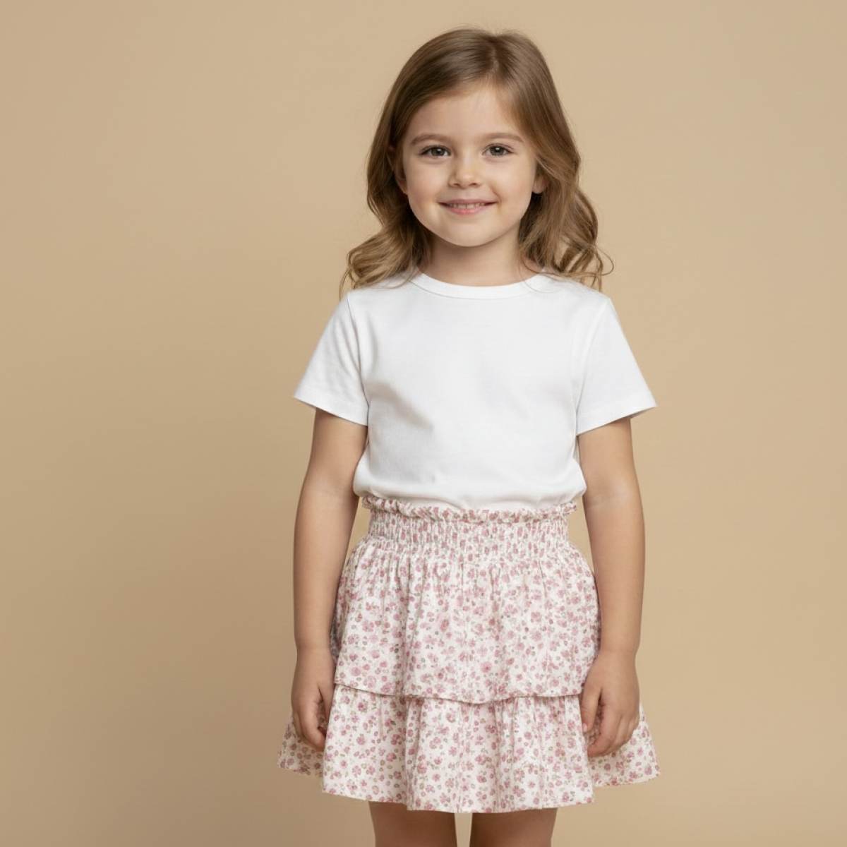 Ver Falda niña flores rosa cintura elástica