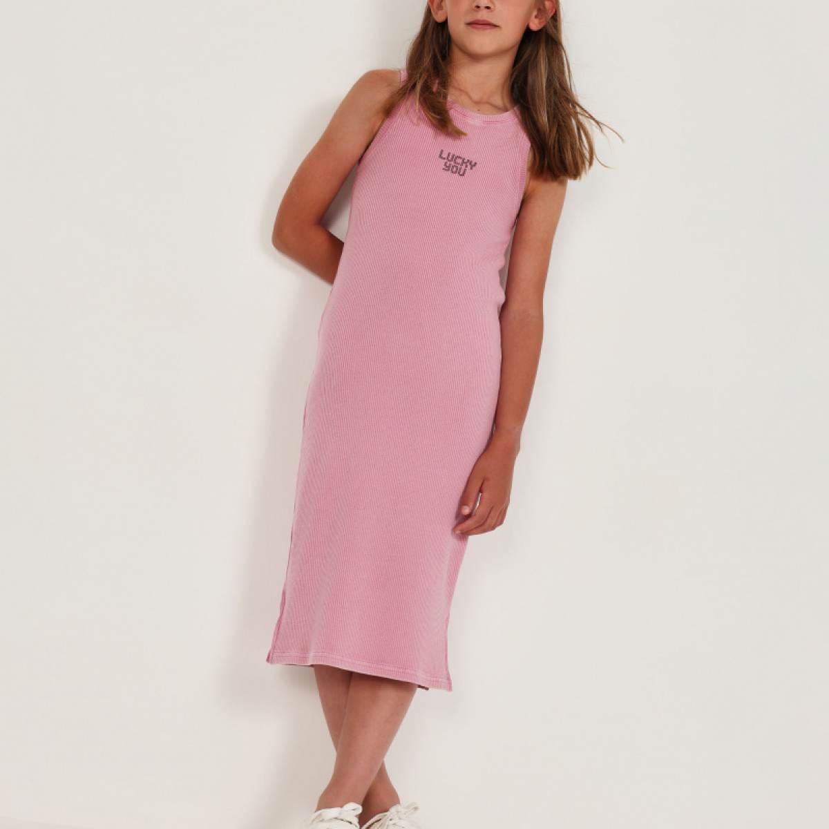 Ver Vestido niña rosa punto canalé