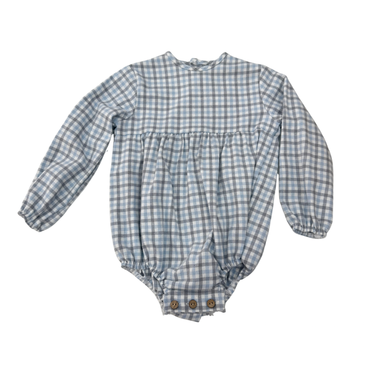 Ver Pelele bebé niño cuadros azul y gris