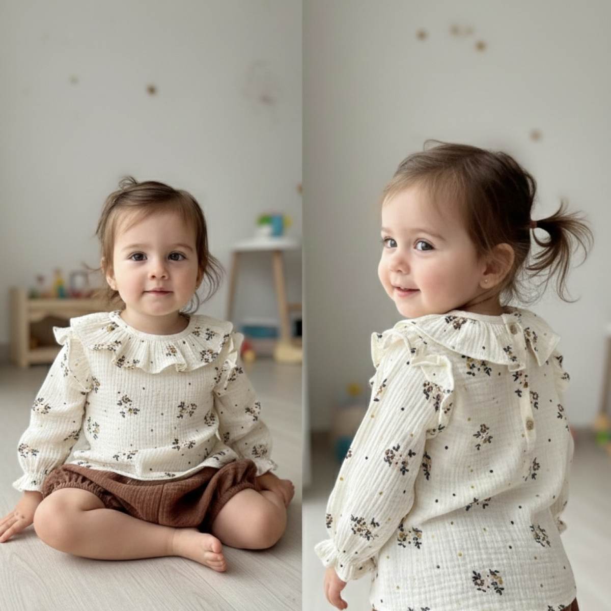 Ver Camisa muselina bebé niña cruda flores