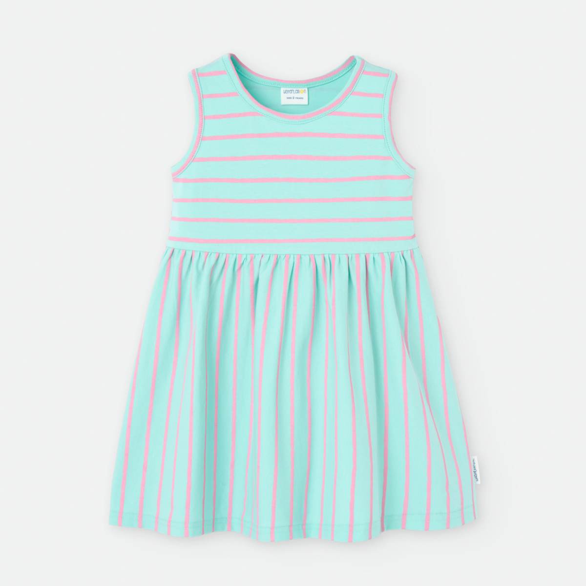 Ver Vestido niña verde agua rayas rosa