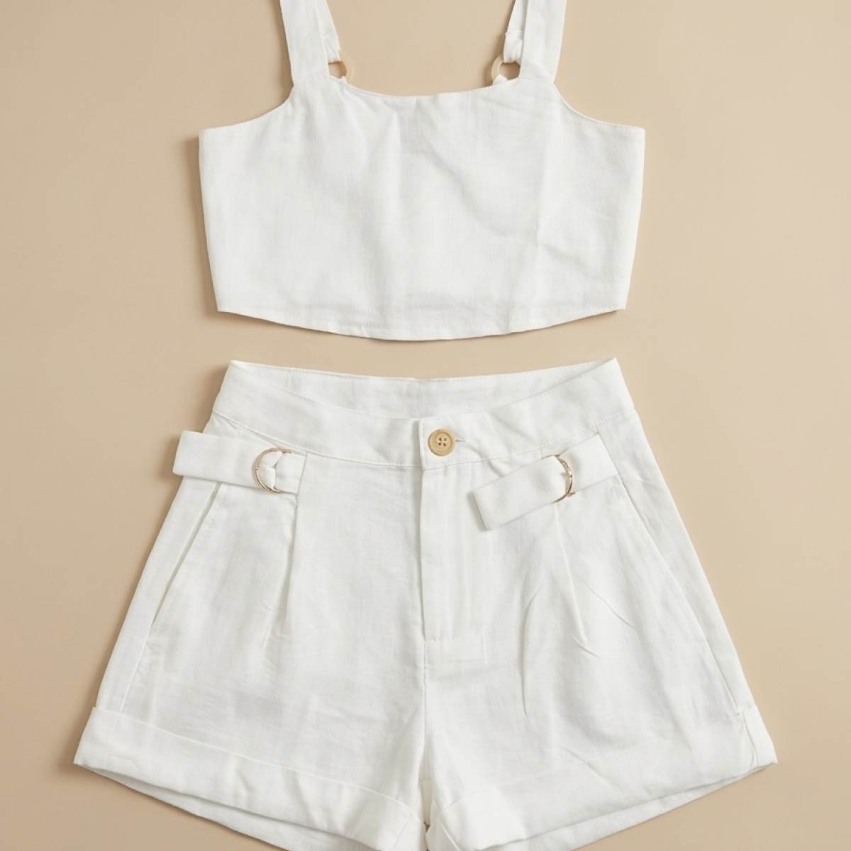 Ver Conjunto niña pantalón hebillas aqua/beige