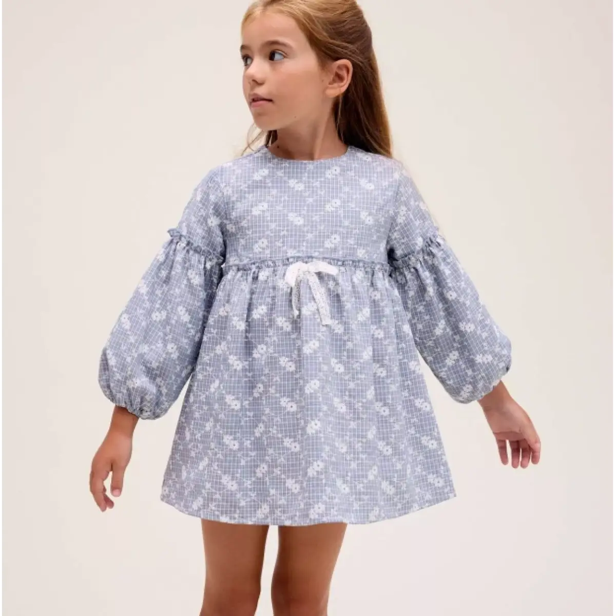 Ver Vestido de niña de cuadro vichy con estampado flor