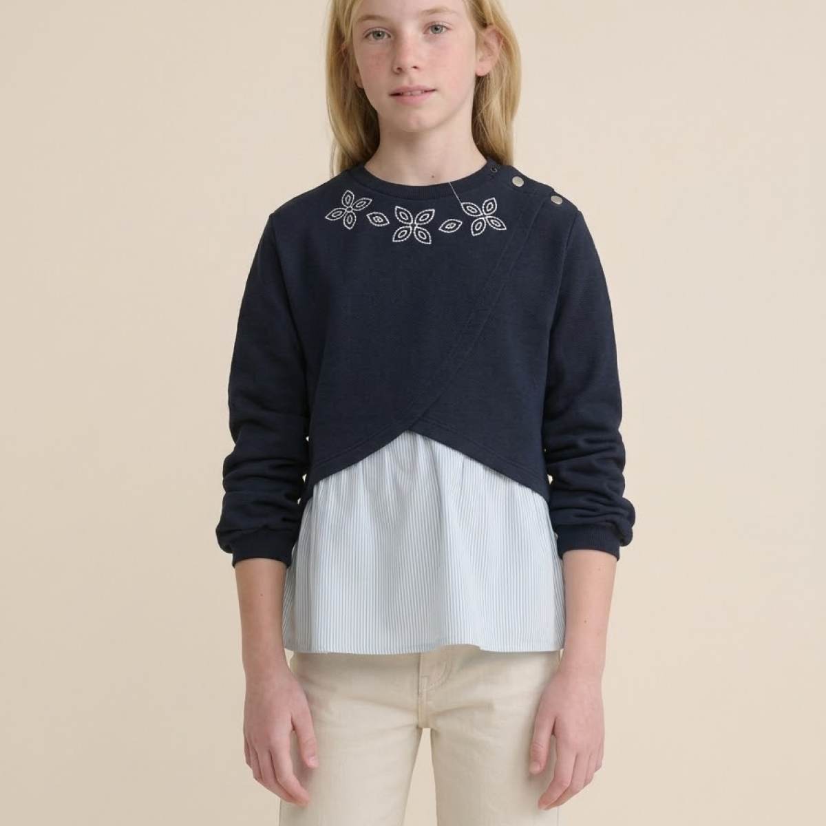 Ver Sudadera camisa niña flores marino