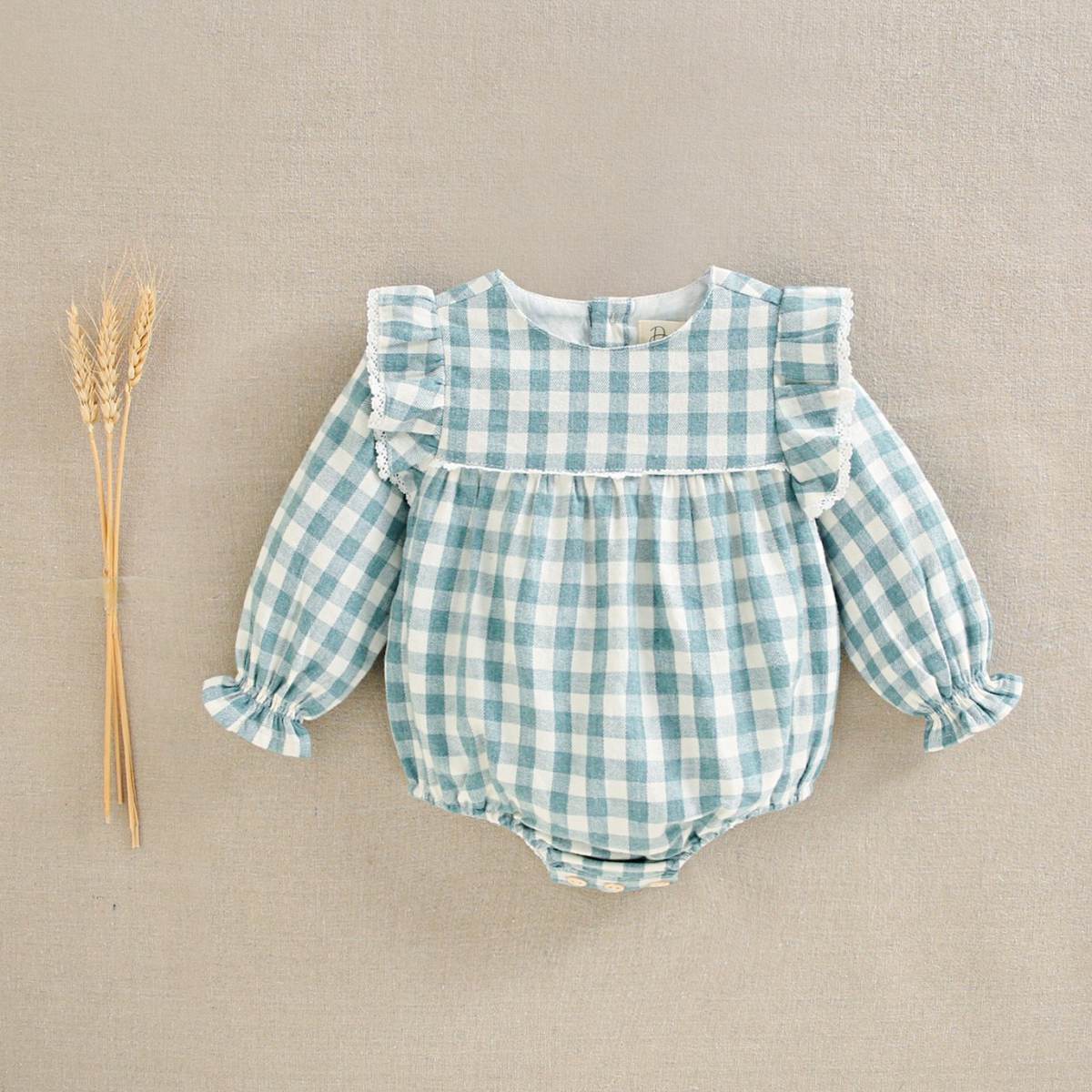 Ver Pelele bebé niña vichy verde/blanco