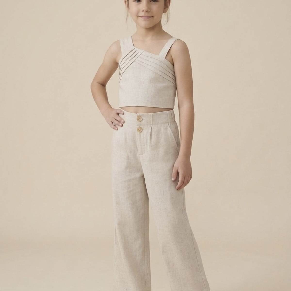Ver Conjunto niña top pantalón natural
