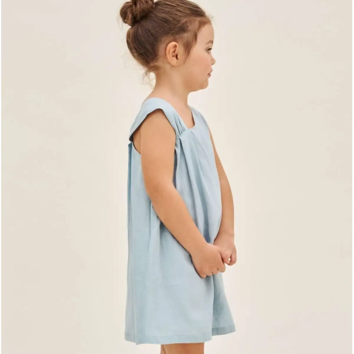 Ver Vestido niña lino verde agua tirantes asimétricos