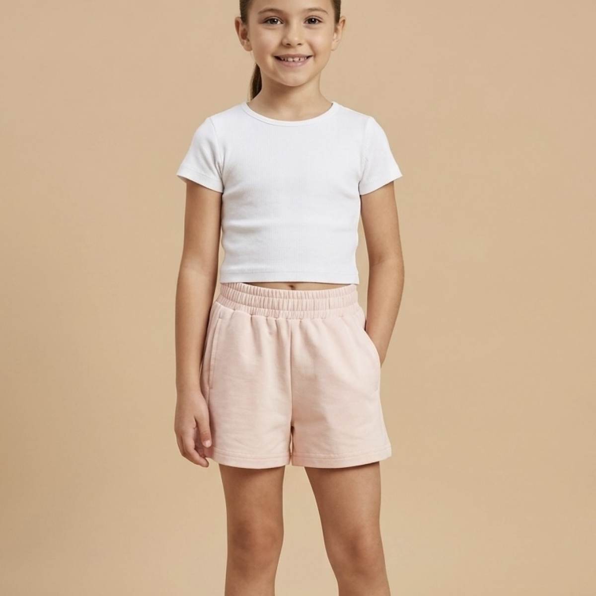Ver Bermudas básicas niña rosa/gris/blanco