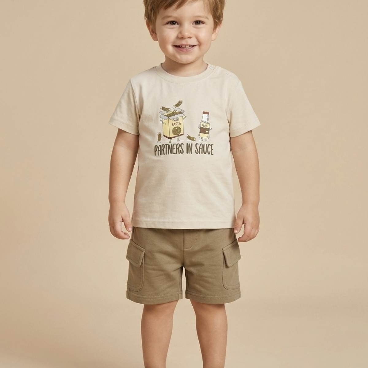 Ver Conjunto bebé niño pasta beige/blanco