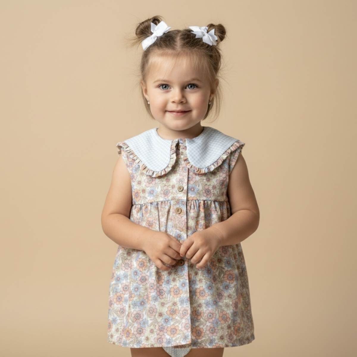Ver Jesusito bebé niña flores cuello cuadros celeste